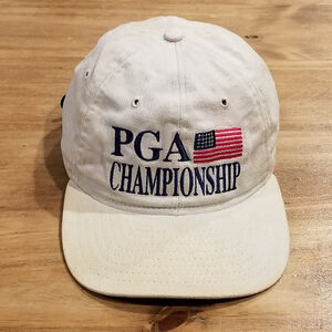 Vintage PGA Championship Hat Strap Back Beige New Era 90s One Size Golf Golfer